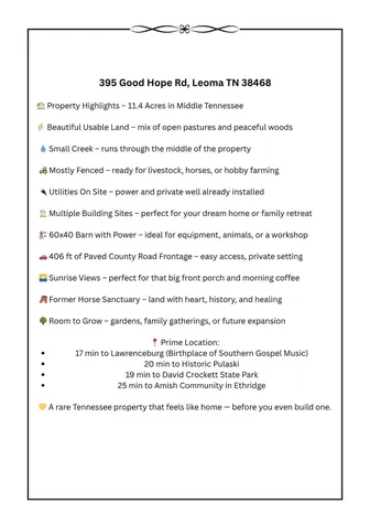 395 Good Hope Road Leoma TN 38468