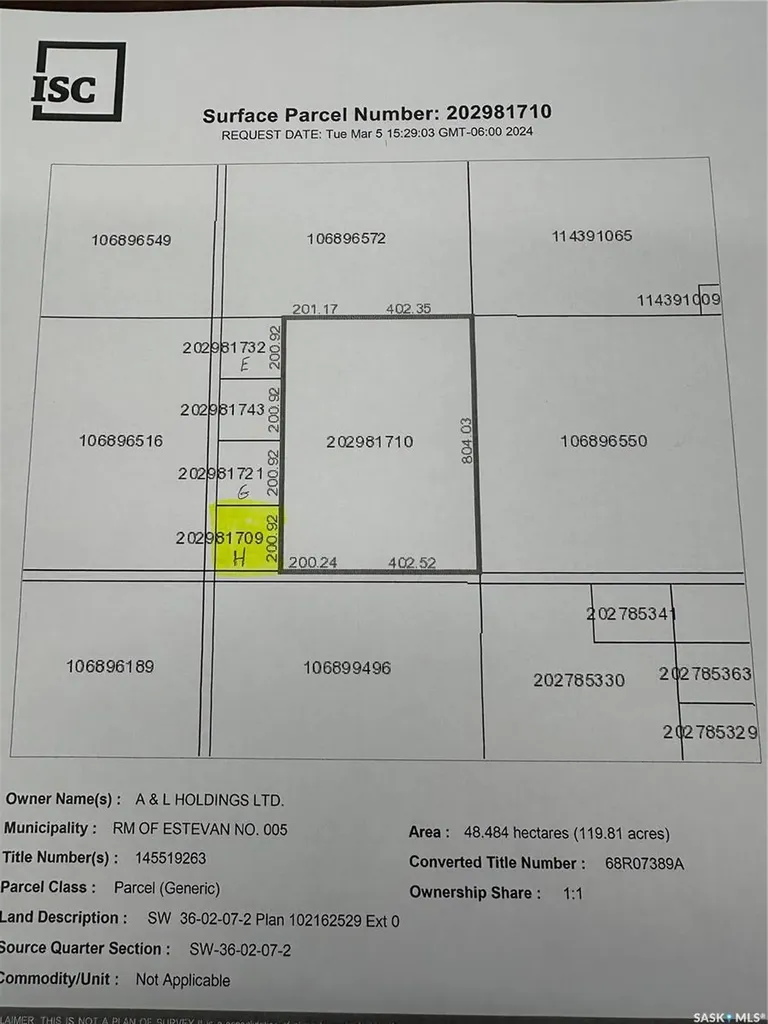 Block H Rural Address Estevan Rm No. 5 SK S0C 0M0