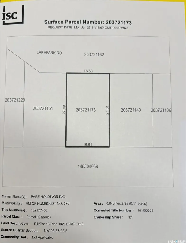 13 Lakepark Road Humboldt Rm No. 370 SK S0K 2A0
