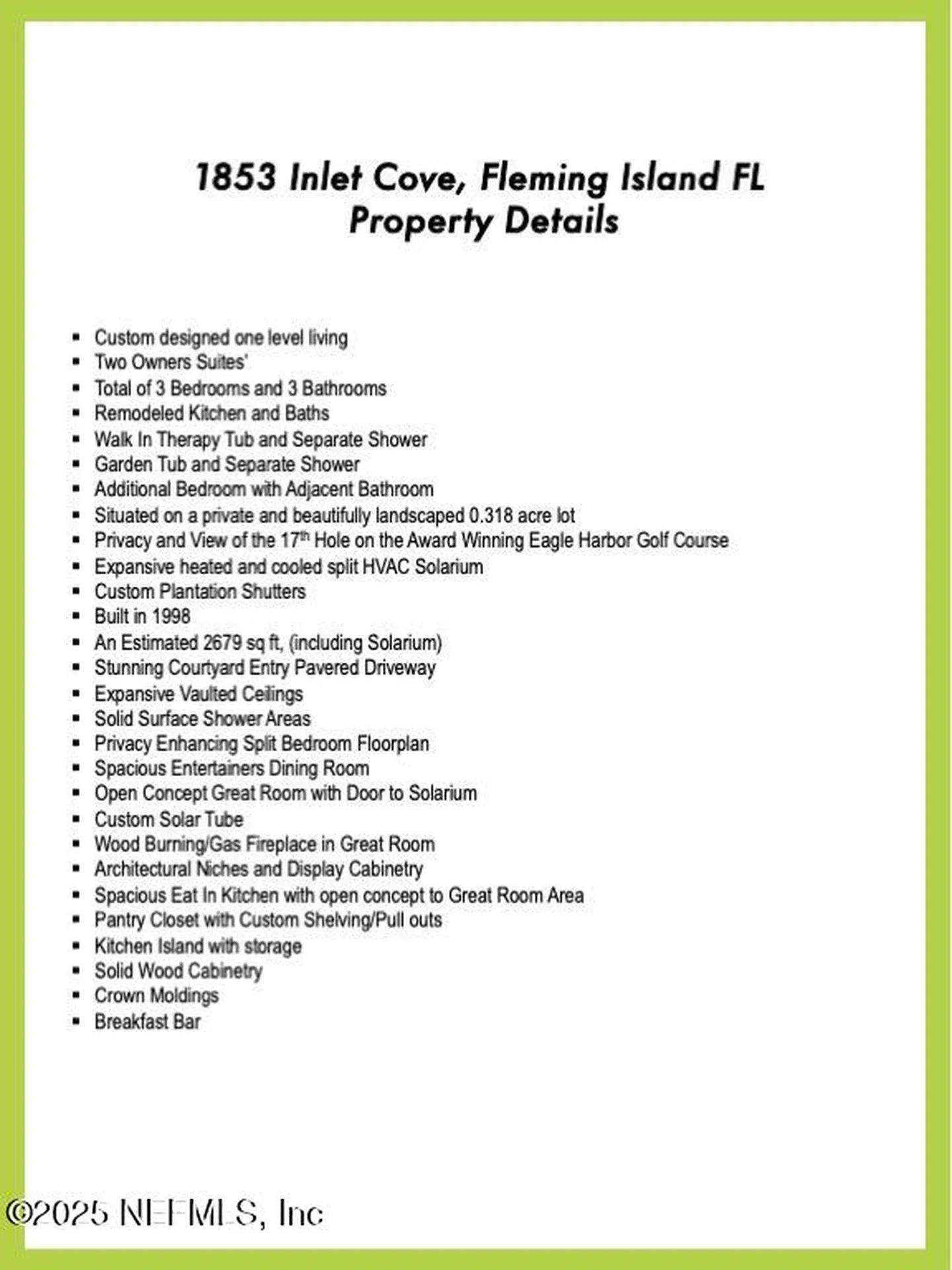 1853 Inlet Cove Court Fleming Island FL 32003
