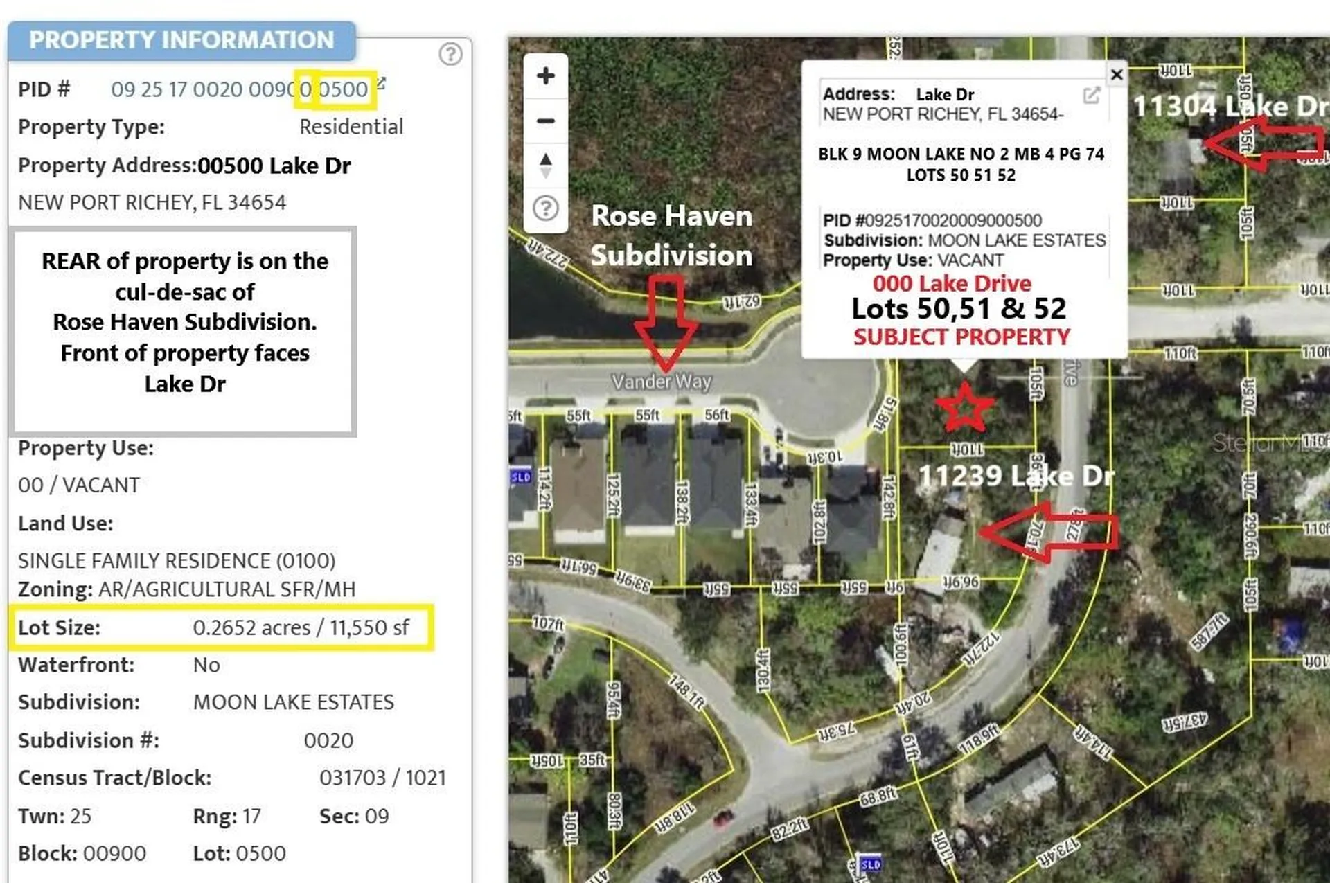 Lot 50, 51, 52 Lake Drive New Port Richey FL 34654