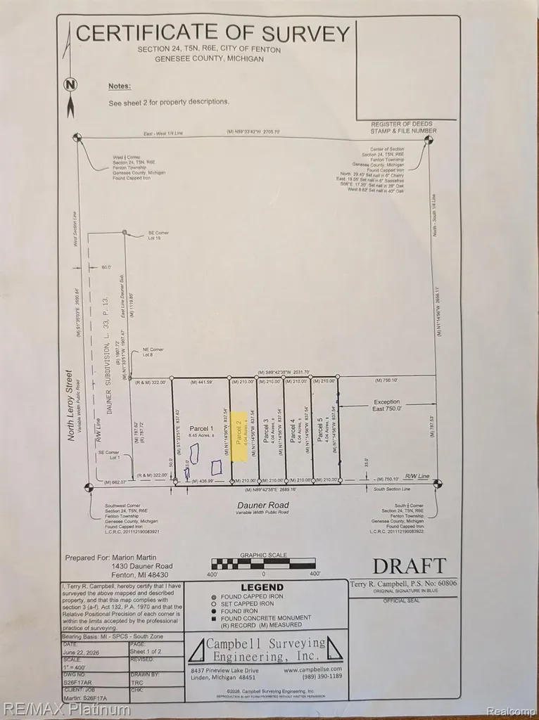 Parcel 2 Dauner Road Fenton City MI 48430