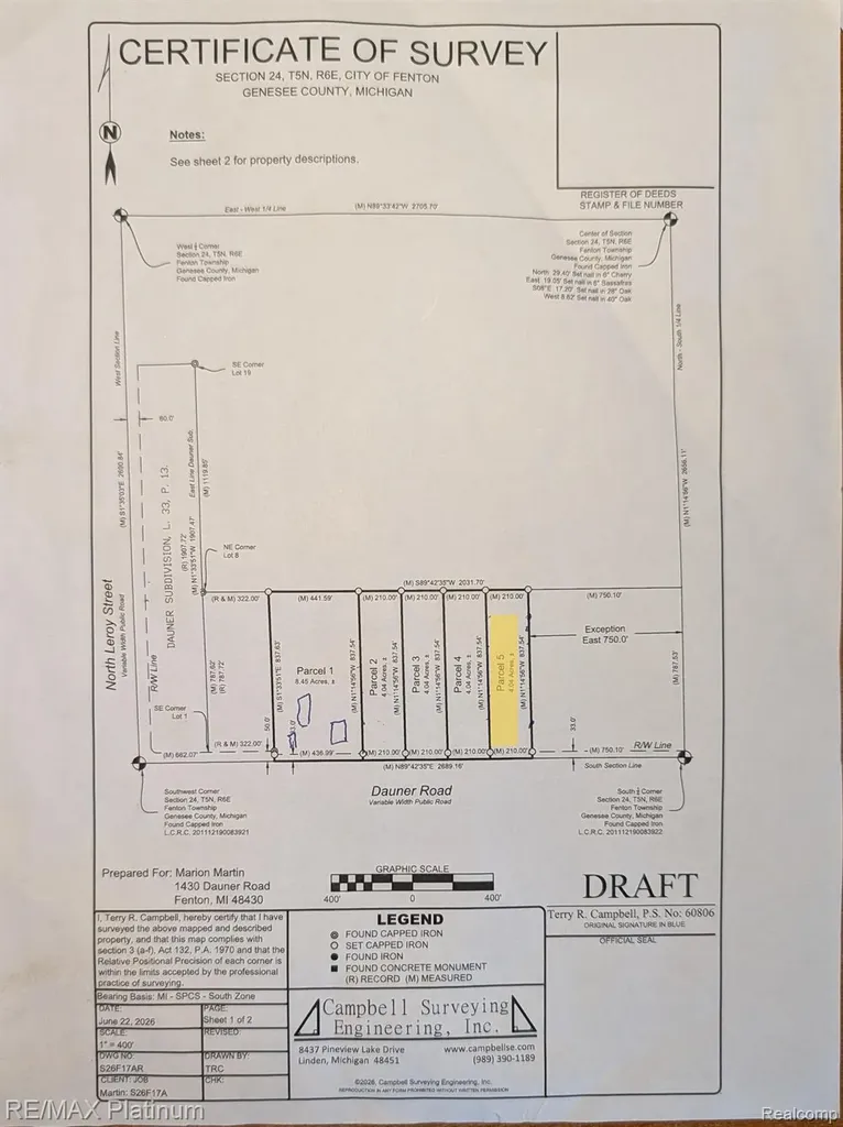 Parcel 5 Dauner Road Fenton City MI 48430