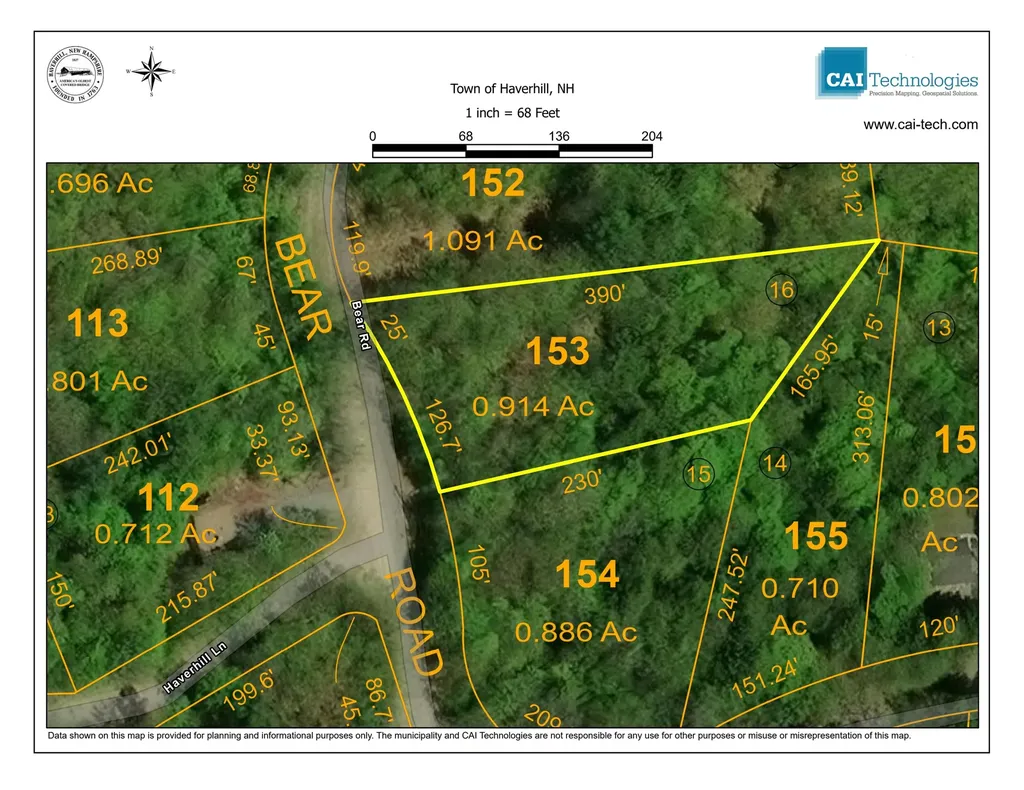 Map 204-lot 153 Bear Road Haverhill NH 03765