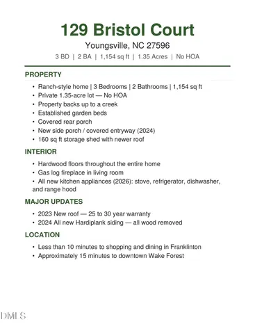 129 Bristol Court Youngsville NC 27596